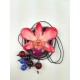 Колие с Орхидея Луси Дендробиум и мъниста, аленочервена