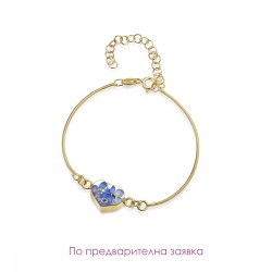 Гривна, позлатена оплетка, сърце, Незабравка