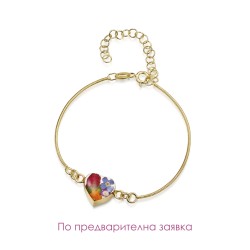 Гривна, позлатена оплетка, сърце, Цветен Микс