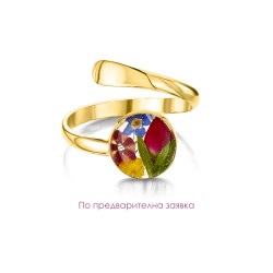 Позлатен пръстен, регулируем, кръг, Цветен Микс